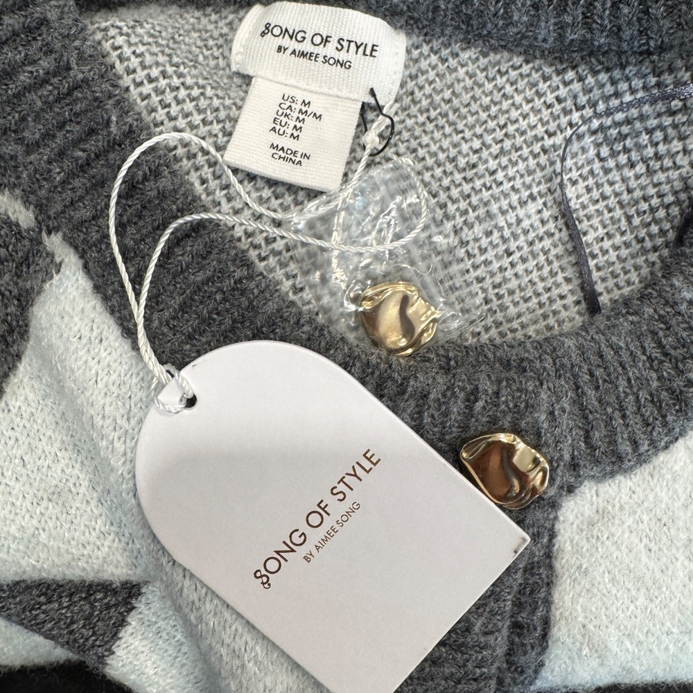 Song of Style Black and Light Blue Gray Argyle Cardigan - Picture 3 of 7